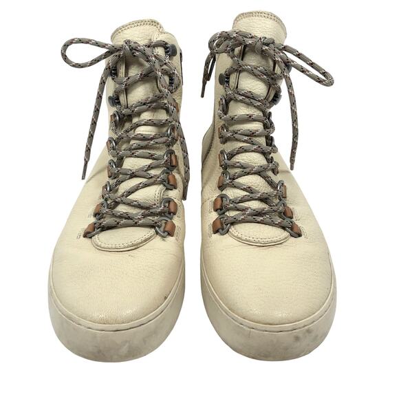 Frye Lena Hiker Sneakers Boots Leather High Top Lace Up Ivory Womens 9.5 - Picture 2 of 10